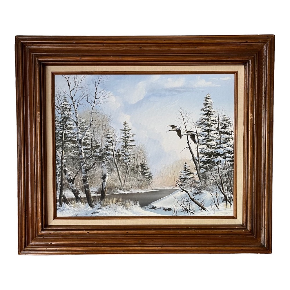 Anton Znaniecki Winter Landscape Bird River Oil Painting Christmas Holiday Decor